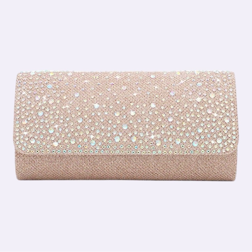 Crystal Bridal Cocktail Evening Clutch Champagne Flap Shoulder Bag NWT